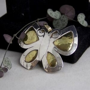 Jeep Collins Sterling Silver and Hammered Brass Butterfly Pendant Mixed Metal